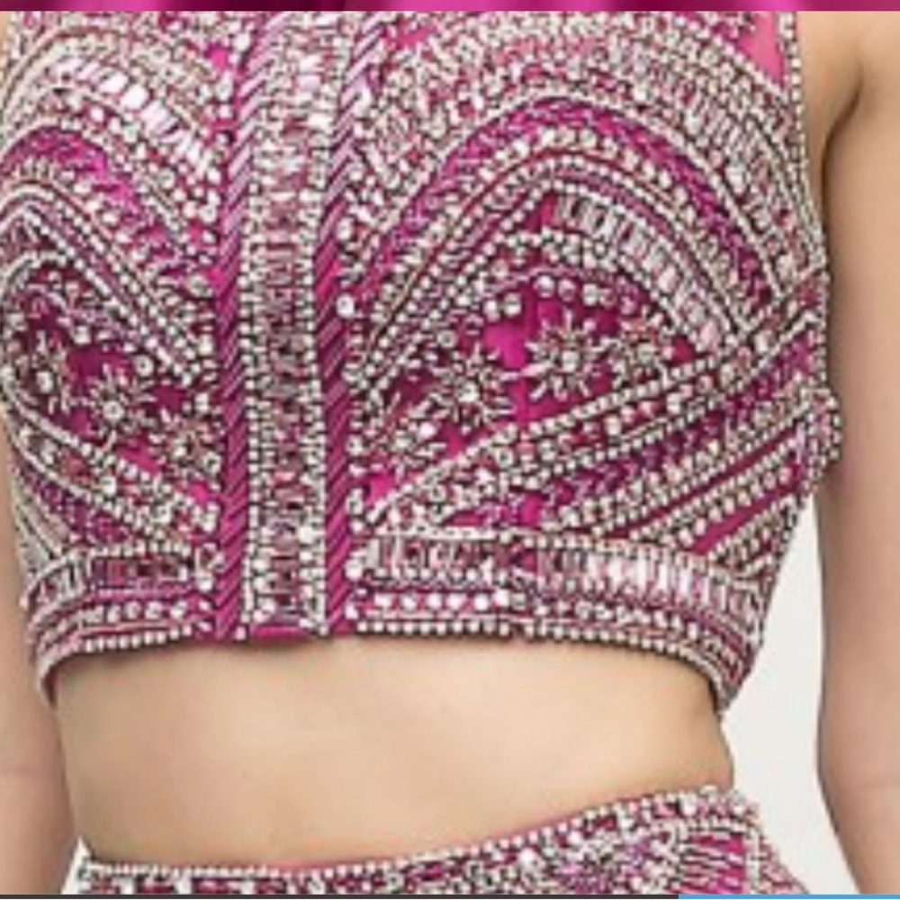 Black prom dress, long white or pink two piece prom open back dress. - Picture 4 of 4